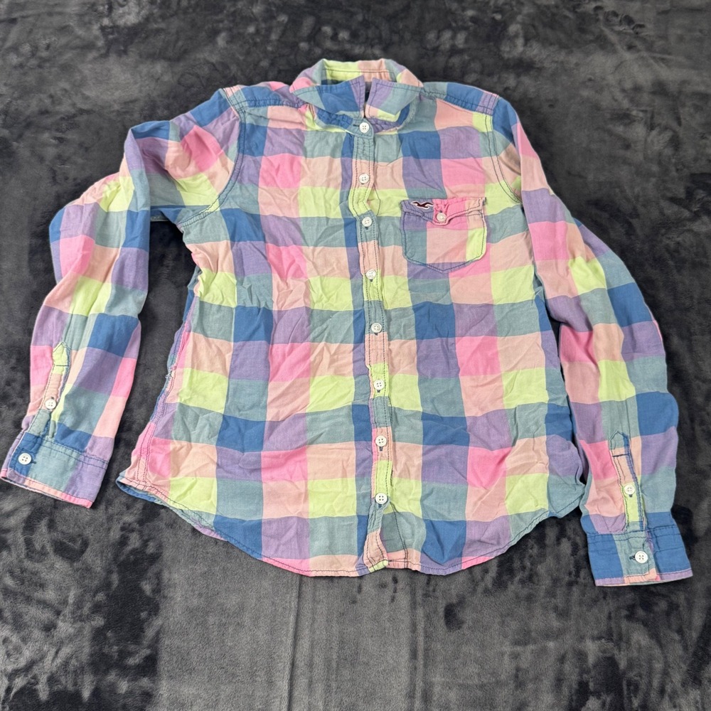 Hollister Button Down Shirt Womens M Multi Color Plaid Long Sleeve 3640